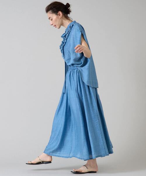 Liesse（リエス）の「テンセルシアーデニムギャザースカート（スカート・レディース・ライトブルー/ネイビー・FREE）」の10枚目の写真