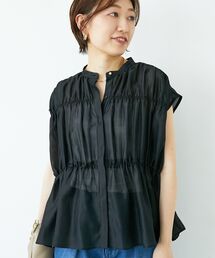 《程よいシアー感》シャーリングギャザーフレンチブラウス