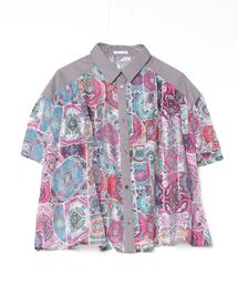 プリント切り替えギャザーブラウス