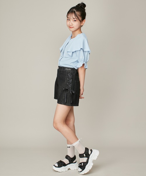 JENNI love（ジェニィラブ）の「【ウエスト調整可・コットン100％】サイドレースアップデニムショーパン（デニムパンツ・キッズ・サックスブルー/ブラック・130cm/140cm/150cm/160cm）」の20枚目の写真