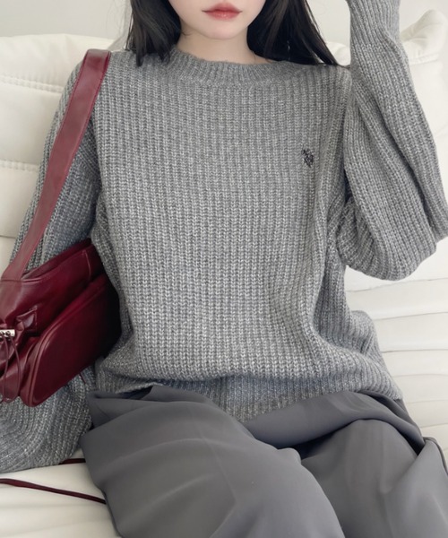 U.S. POLO ASSN.（ユーエスポロアッスン）の「【U.S. POLO ASSN】クルーネック ボリュームスリーブ ラメ シャイニーニット（ニット/セーター・レディース・アイボリー/グレー/グリーン・M/L）」の8枚目の写真