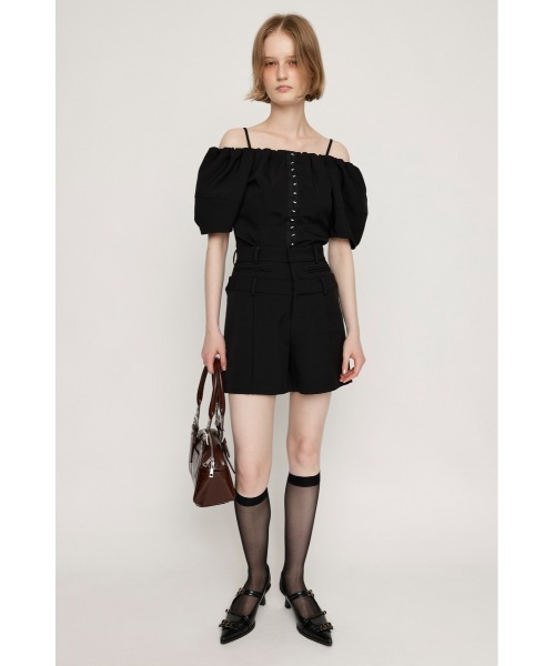 SLY(スライ)の「H/W LAYERD S/PT ハイウエスト レイヤード ショートパンツ 夏服 秋服(スラックス・レディース・ブラック/マルチ・1/2)」の3枚目の写真