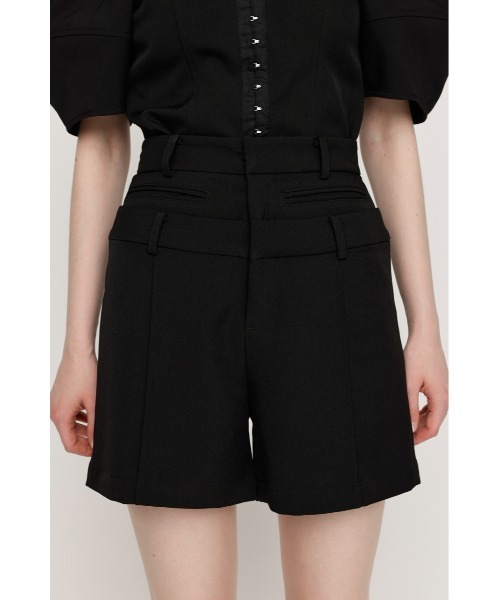 SLY(スライ)の「H/W LAYERD S/PT ハイウエスト レイヤード ショートパンツ 夏服 秋服(スラックス・レディース・ブラック/マルチ・1/2)」の6枚目の写真