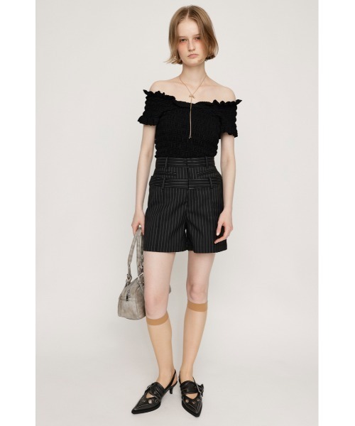 SLY(スライ)の「H/W LAYERD S/PT ハイウエスト レイヤード ショートパンツ 夏服 秋服(スラックス・レディース・ブラック/マルチ・1/2)」の7枚目の写真