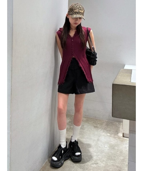 SLY(スライ)の「H/W LAYERD S/PT ハイウエスト レイヤード ショートパンツ 夏服 秋服(スラックス・レディース・ブラック/マルチ・1/2)」の16枚目の写真