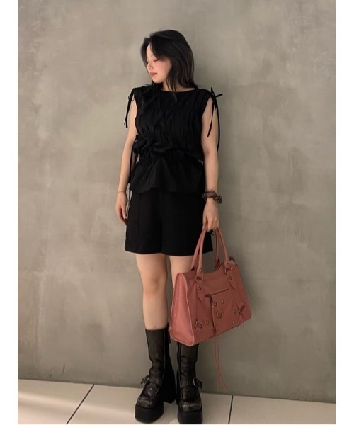 SLY(スライ)の「H/W LAYERD S/PT ハイウエスト レイヤード ショートパンツ 夏服 秋服(スラックス・レディース・ブラック/マルチ・1/2)」の17枚目の写真