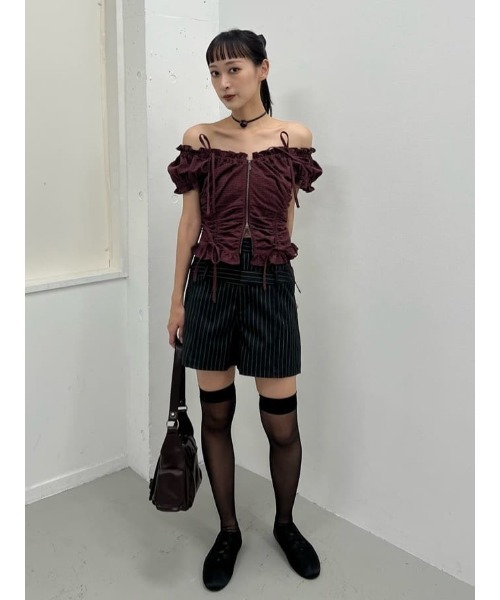 SLY(スライ)の「H/W LAYERD S/PT ハイウエスト レイヤード ショートパンツ 夏服 秋服(スラックス・レディース・ブラック/マルチ・1/2)」の20枚目の写真