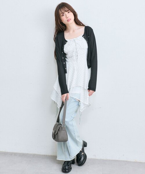 オリーブデオリーブ イレヘムキャミチュニックワンピース ブラック OLIVE des ワンピース イレヘムキャミチュニックワンピース