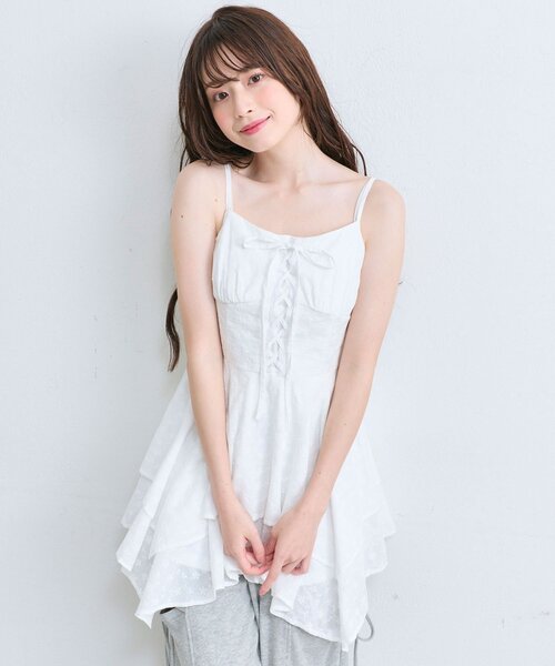 オリーブデオリーブ イレヘムキャミチュニックワンピース ブラック OLIVE des ワンピース イレヘムキャミチュニックワンピース