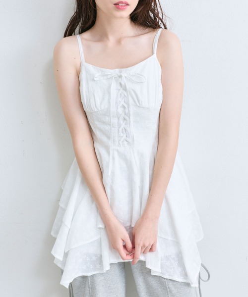 OLIVE des OLIVE（オリーブデオリーブ）の「イレヘムキャミチュニックワンピース（ワンピース・レディース・ブラック/オフホワイト/ホワイト・FREE）」の4枚目の写真