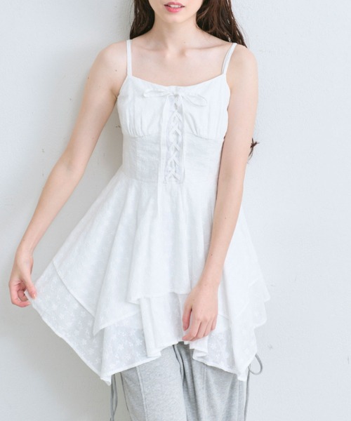 OLIVE des OLIVE（オリーブデオリーブ）の「イレヘムキャミチュニックワンピース（ワンピース・レディース・ブラック/オフホワイト/ホワイト・FREE）」の5枚目の写真