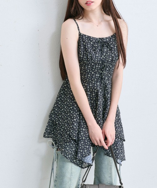 オリーブデオリーブ イレヘムキャミチュニックワンピース ブラック OLIVE des OLIVE（オリーブデオリーブ）の「イレヘムキャミ