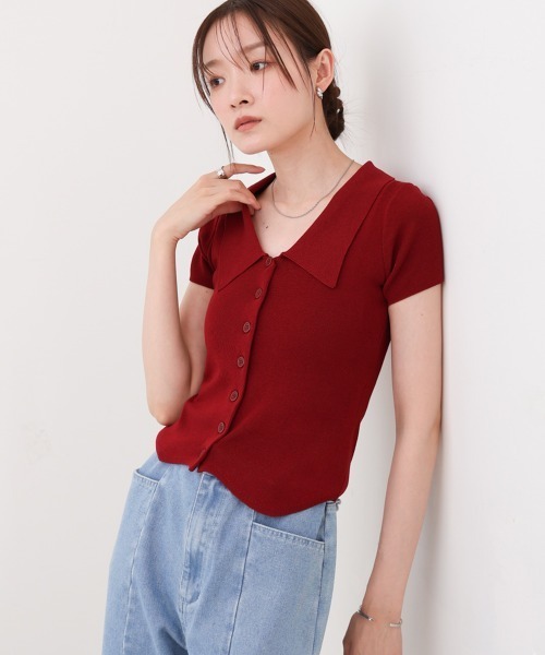 Bab（バブ）の「ビックカラーニットトップス（Tシャツ/カットソー・レディース・オフホワイト/ブラック/キャメル/レッド・M）」の4枚目の写真