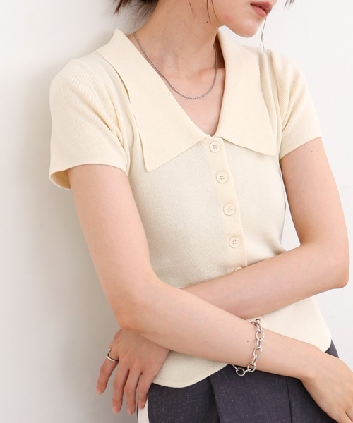 Bab（バブ）の「ビックカラーニットトップス（Tシャツ/カットソー・レディース・オフホワイト/ブラック/キャメル/レッド・M）」の8枚目の写真