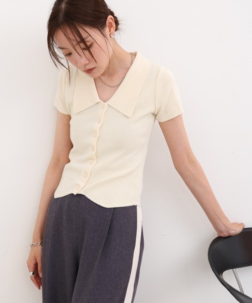 Bab（バブ）の「ビックカラーニットトップス（Tシャツ/カットソー・レディース・オフホワイト/ブラック/キャメル/レッド・M）」の10枚目の写真