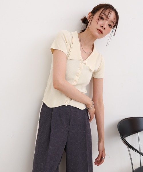 Bab（バブ）の「ビックカラーニットトップス（Tシャツ/カットソー・レディース・オフホワイト/ブラック/キャメル/レッド・M）」の13枚目の写真