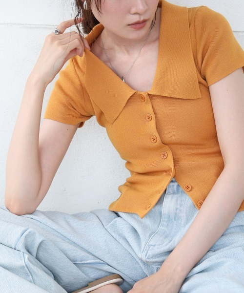 Bab（バブ）の「ビックカラーニットトップス（Tシャツ/カットソー・レディース・オフホワイト/ブラック/キャメル/レッド・M）」の20枚目の写真