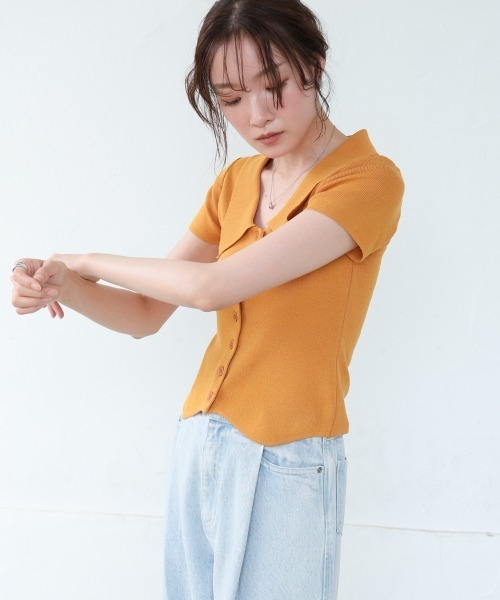 Bab（バブ）の「ビックカラーニットトップス（Tシャツ/カットソー・レディース・オフホワイト/ブラック/キャメル/レッド・M）」の21枚目の写真