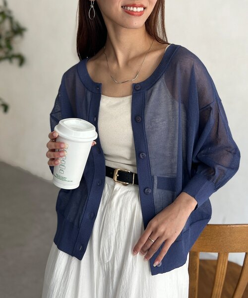 Chez toi（シェトワ）の「前後2WAYシアーニットカーデ（カーディガン/ボレロ・レディース・ブラウン/ブルー/ブラック・FREE）」の3枚目の写真