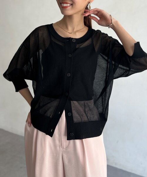 Chez toi（シェトワ）の「前後2WAYシアーニットカーデ（カーディガン/ボレロ・レディース・ブラウン/ブルー/ブラック・FREE）」の4枚目の写真