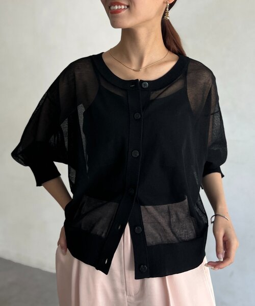 Chez toi（シェトワ）の「前後2WAYシアーニットカーデ（カーディガン/ボレロ・レディース・ブラウン/ブルー/ブラック・FREE）」の6枚目の写真