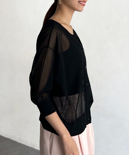 Chez toi（シェトワ）の「前後2WAYシアーニットカーデ（カーディガン/ボレロ・レディース・ブラウン/ブルー/ブラック・FREE）」の8枚目の写真