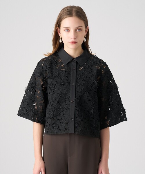 セール】レース刺繍クロップドシャツ（シャツ/ブラウス）｜ANAYI