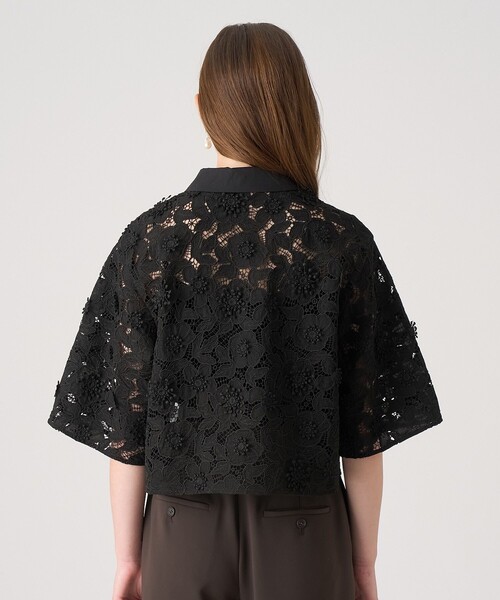 セール】レース刺繍クロップドシャツ（シャツ/ブラウス）｜ANAYI