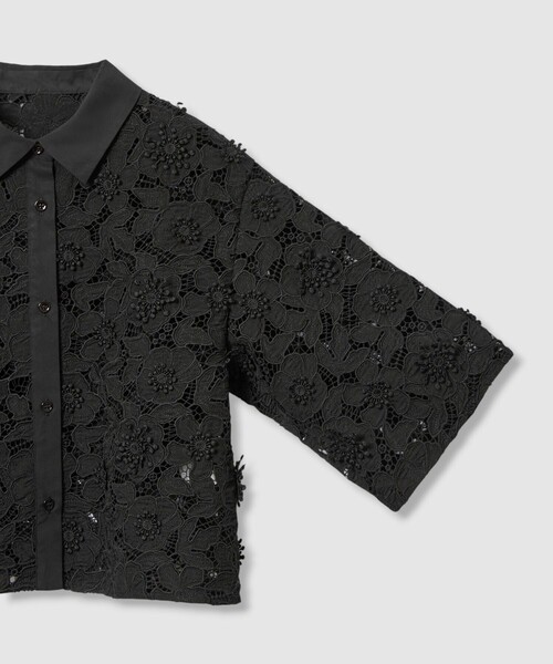 セール】レース刺繍クロップドシャツ（シャツ/ブラウス）｜ANAYI