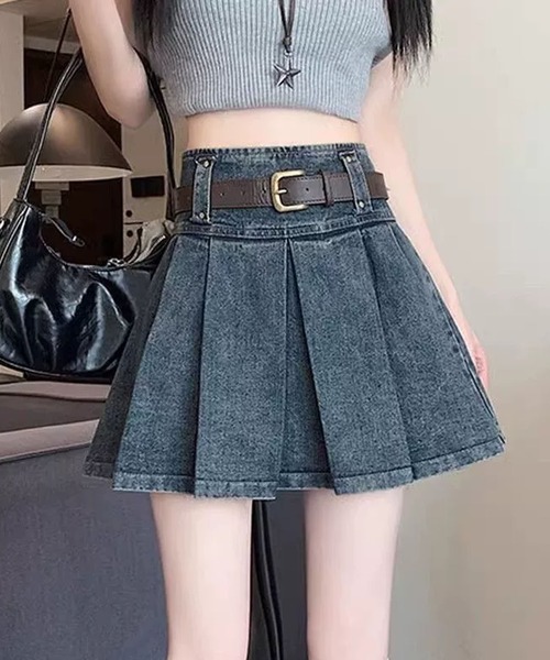 meJane(ミージェーン)の「BOXプリーツ デニムミニスカート(デニムスカート・レディース・ブルー・S/M/L)」の2枚目の写真