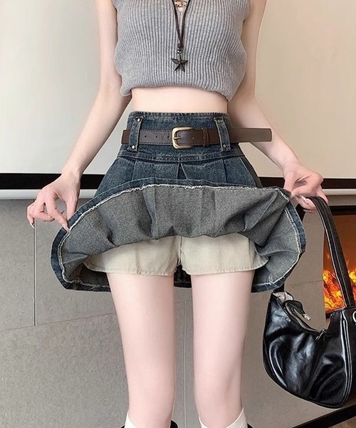 meJane(ミージェーン)の「BOXプリーツ デニムミニスカート(デニムスカート・レディース・ブルー・S/M/L)」の6枚目の写真