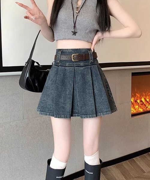 meJane(ミージェーン)の「BOXプリーツ デニムミニスカート(デニムスカート・レディース・ブルー・S/M/L)」の5枚目の写真