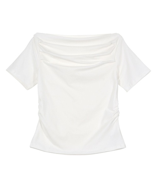 KOBE LETTUCE（コウベレタス）の「タックデザインオフショルダーTシャツ（Tシャツ/カットソー・レディース・ブラック/ホワイト×ブラック/オフホワイト/グレー・M）」の7枚目の写真