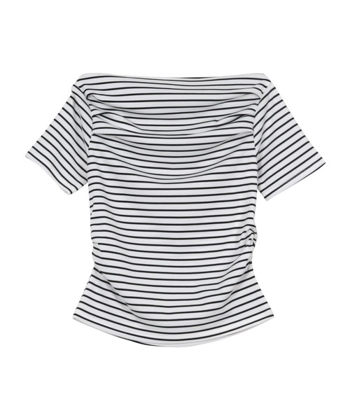 KOBE LETTUCE（コウベレタス）の「タックデザインオフショルダーTシャツ（Tシャツ/カットソー・レディース・ブラック/ホワイト×ブラック/オフホワイト/グレー・M）」の6枚目の写真