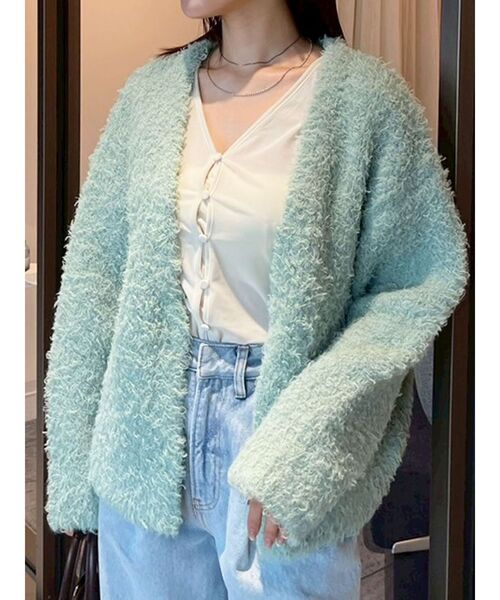 LAGUNAMOON（ラグナムーン）の「【WEB限定】ループヤーンセッケツニットブルゾン（カーディガン/ボレロ・レディース・アイボリー/ブラック/ミント・FREE）」の3枚目の写真