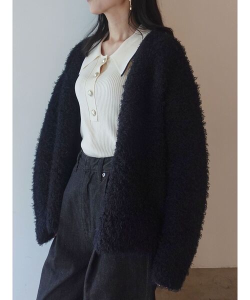 LAGUNAMOON（ラグナムーン）の「【WEB限定】ループヤーンセッケツニットブルゾン（カーディガン/ボレロ・レディース・アイボリー/ブラック/ミント・FREE）」の2枚目の写真