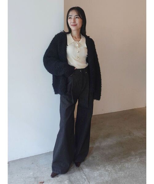 LAGUNAMOON（ラグナムーン）の「【WEB限定】ループヤーンセッケツニットブルゾン（カーディガン/ボレロ・レディース・アイボリー/ブラック/ミント・FREE）」の5枚目の写真