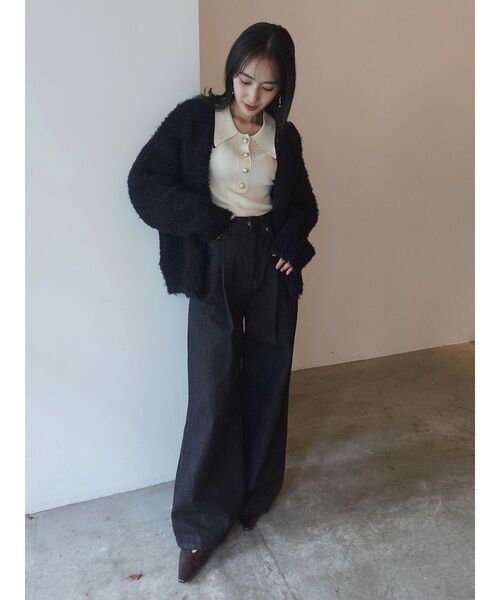 LAGUNAMOON（ラグナムーン）の「【WEB限定】ループヤーンセッケツニットブルゾン（カーディガン/ボレロ・レディース・アイボリー/ブラック/ミント・FREE）」の6枚目の写真