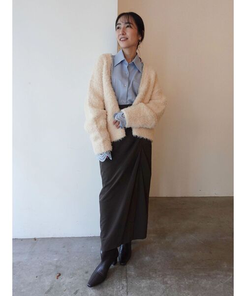 LAGUNAMOON（ラグナムーン）の「【WEB限定】ループヤーンセッケツニットブルゾン（カーディガン/ボレロ・レディース・アイボリー/ブラック/ミント・FREE）」の7枚目の写真