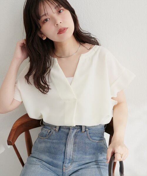 natural couture（ナチュラルクチュール）の「スキッパーフリル袖ブラウス（シャツ/ブラウス・レディース・ミント/ボルドー/ブラック/オフホワイト・FREE）」の2枚目の写真