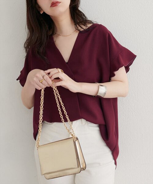 natural couture（ナチュラルクチュール）の「スキッパーフリル袖ブラウス（シャツ/ブラウス・レディース・ミント/ボルドー/ブラック/オフホワイト・FREE）」の4枚目の写真