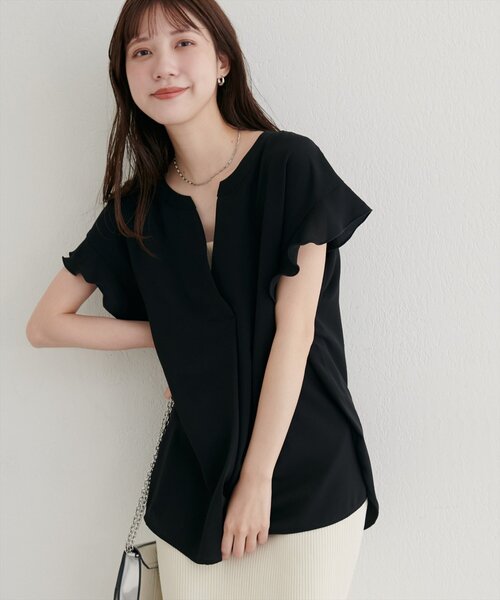 natural couture（ナチュラルクチュール）の「スキッパーフリル袖ブラウス（シャツ/ブラウス・レディース・ミント/ボルドー/ブラック/オフホワイト・FREE）」の10枚目の写真