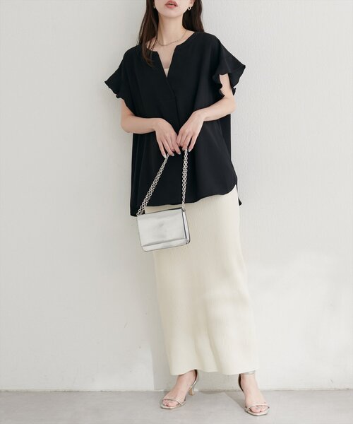 natural couture（ナチュラルクチュール）の「スキッパーフリル袖ブラウス（シャツ/ブラウス・レディース・ミント/ボルドー/ブラック/オフホワイト・FREE）」の11枚目の写真