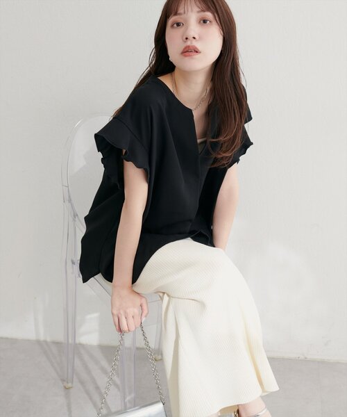 natural couture（ナチュラルクチュール）の「スキッパーフリル袖ブラウス（シャツ/ブラウス・レディース・ミント/ボルドー/ブラック/オフホワイト・FREE）」の13枚目の写真