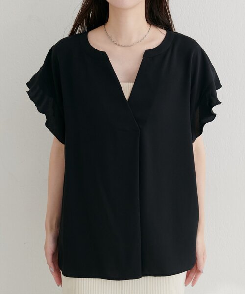 natural couture（ナチュラルクチュール）の「スキッパーフリル袖ブラウス（シャツ/ブラウス・レディース・ミント/ボルドー/ブラック/オフホワイト・FREE）」の14枚目の写真