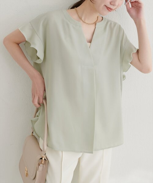 natural couture（ナチュラルクチュール）の「スキッパーフリル袖ブラウス（シャツ/ブラウス・レディース・ミント/ボルドー/ブラック/オフホワイト・FREE）」の21枚目の写真