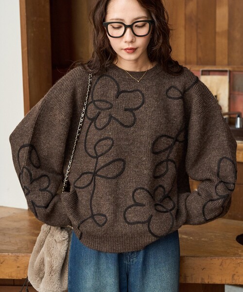 FREAK'S STORE(フリークスストア)の「限定展開 コード 刺繍 花柄 ニット プルオーバー(ニット/セーター・レディース・ブラウン/ブラック/ナチュラル/杢グレー・フリ-)」の13枚目の写真