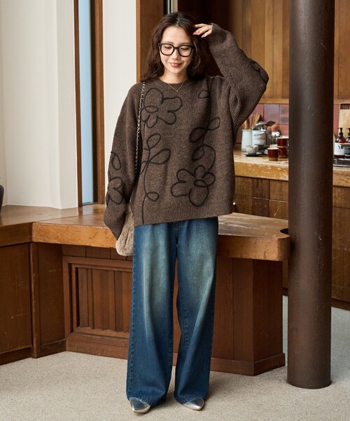 FREAK'S STORE(フリークスストア)の「限定展開 コード 刺繍 花柄 ニット プルオーバー(ニット/セーター・レディース・ブラウン/ブラック/ナチュラル/杢グレー・フリ-)」の15枚目の写真