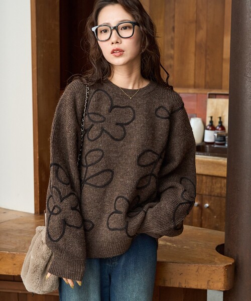 FREAK'S STORE(フリークスストア)の「限定展開 コード 刺繍 花柄 ニット プルオーバー(ニット/セーター・レディース・ブラウン/ブラック/ナチュラル/杢グレー・フリ-)」の17枚目の写真