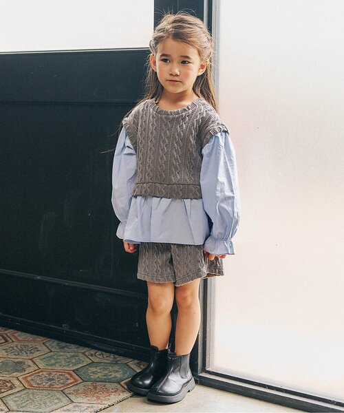 apres les cours（アプレレクール）の「【ジュニア対応】ニットソーセットアップ（セットアップ・キッズ・ブラック/ベージュ/グレー・140/130/120/110/100/90/80）」の4枚目の写真